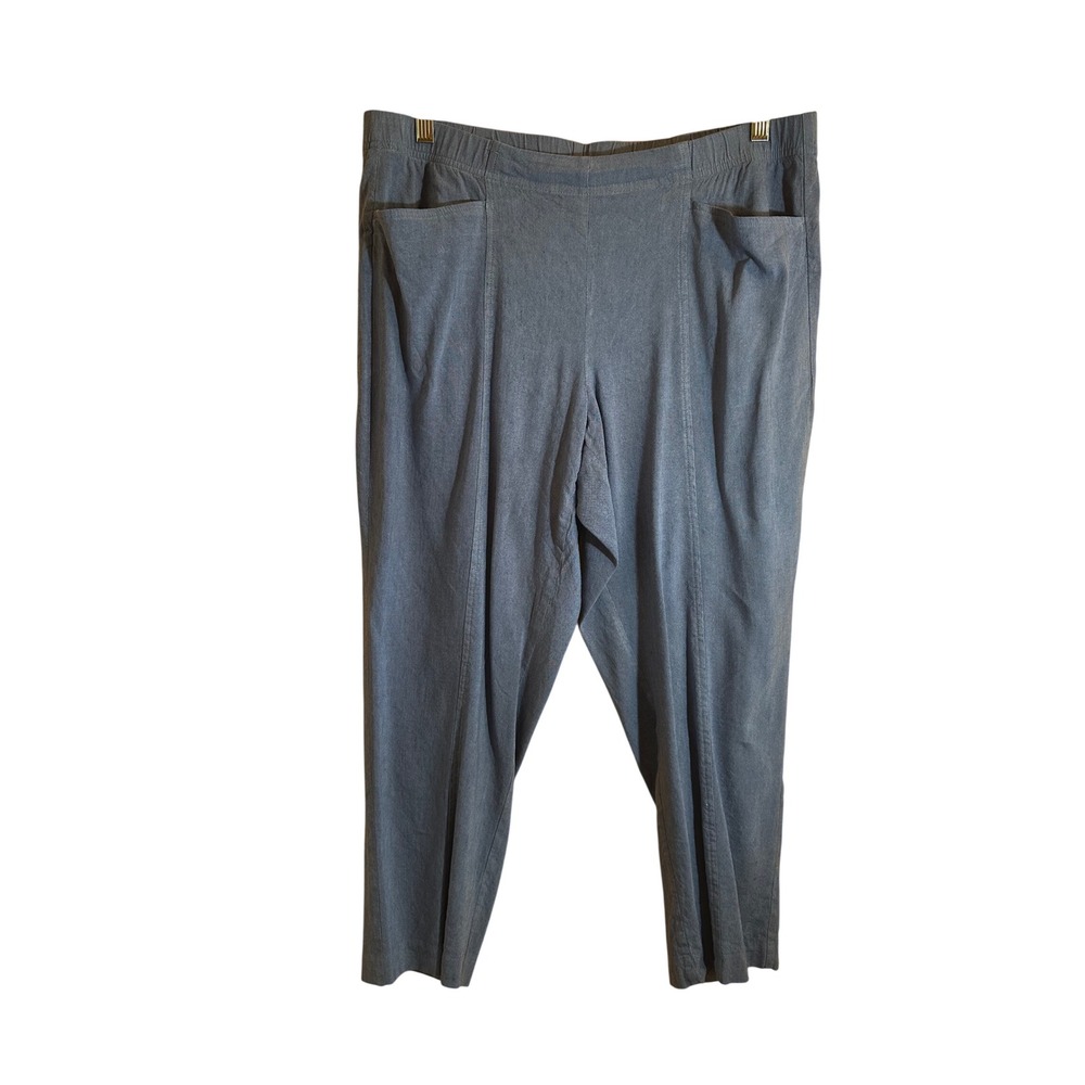 J. Jill Linen Stretch Blue Pull On Straight Leg Pants Womens Large L Pockets